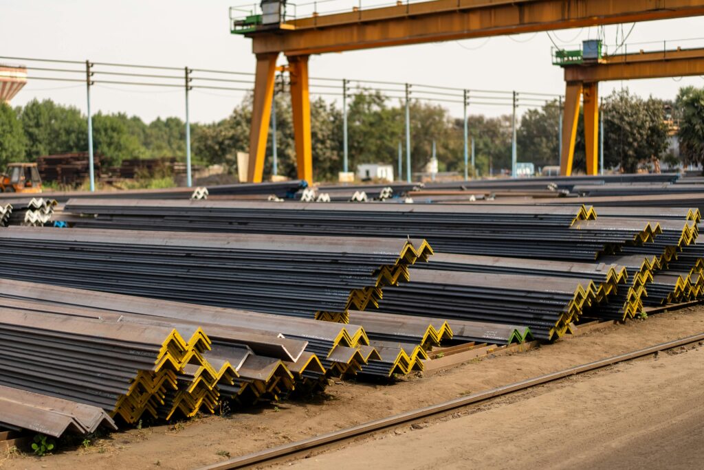 steel billets rods pile warehouse